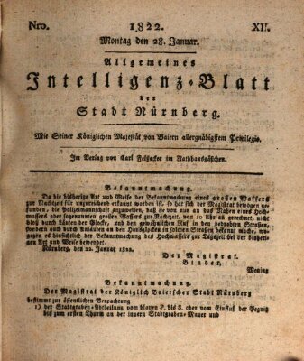 Allgemeines Intelligenz-Blatt der Stadt Nürnberg Montag 28. Januar 1822