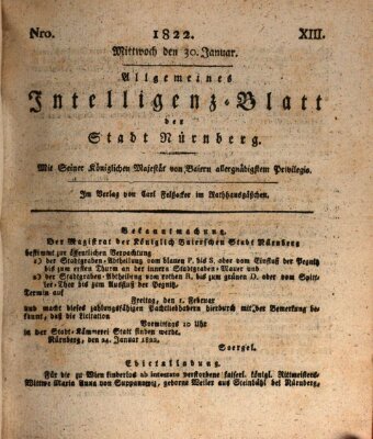 Allgemeines Intelligenz-Blatt der Stadt Nürnberg Mittwoch 30. Januar 1822