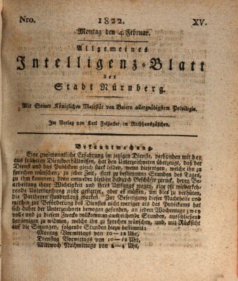 Allgemeines Intelligenz-Blatt der Stadt Nürnberg Montag 4. Februar 1822