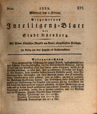 Allgemeines Intelligenz-Blatt der Stadt Nürnberg Mittwoch 6. Februar 1822