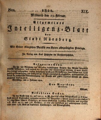 Allgemeines Intelligenz-Blatt der Stadt Nürnberg Mittwoch 13. Februar 1822