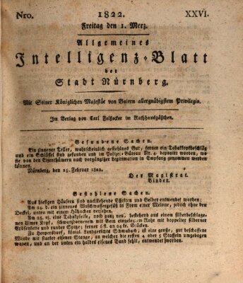 Allgemeines Intelligenz-Blatt der Stadt Nürnberg Freitag 1. März 1822