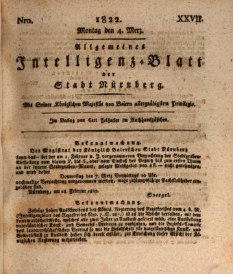 Allgemeines Intelligenz-Blatt der Stadt Nürnberg Montag 4. März 1822