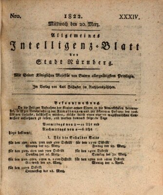 Allgemeines Intelligenz-Blatt der Stadt Nürnberg Mittwoch 20. März 1822