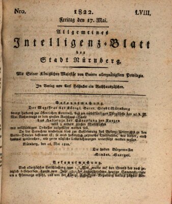 Allgemeines Intelligenz-Blatt der Stadt Nürnberg Freitag 17. Mai 1822