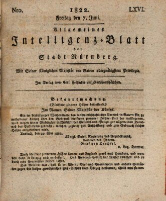 Allgemeines Intelligenz-Blatt der Stadt Nürnberg Freitag 7. Juni 1822