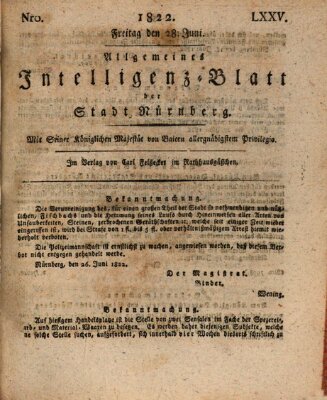 Allgemeines Intelligenz-Blatt der Stadt Nürnberg Freitag 28. Juni 1822