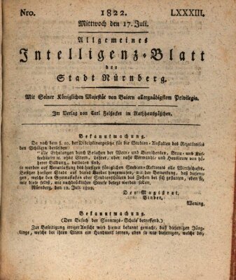 Allgemeines Intelligenz-Blatt der Stadt Nürnberg Mittwoch 17. Juli 1822