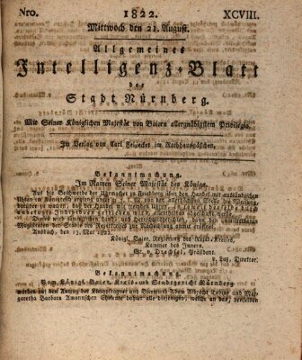 Allgemeines Intelligenz-Blatt der Stadt Nürnberg Mittwoch 21. August 1822