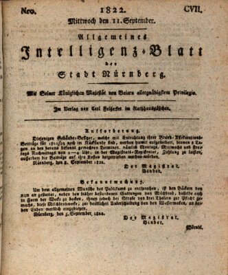 Allgemeines Intelligenz-Blatt der Stadt Nürnberg Mittwoch 11. September 1822