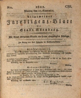 Allgemeines Intelligenz-Blatt der Stadt Nürnberg Montag 23. September 1822