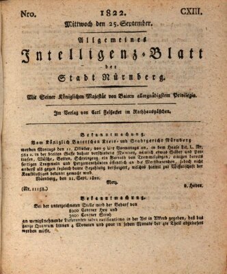 Allgemeines Intelligenz-Blatt der Stadt Nürnberg Mittwoch 25. September 1822