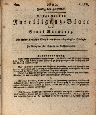 Allgemeines Intelligenz-Blatt der Stadt Nürnberg Freitag 4. Oktober 1822