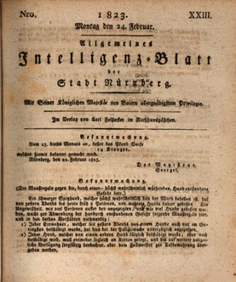 Allgemeines Intelligenz-Blatt der Stadt Nürnberg Montag 24. Februar 1823