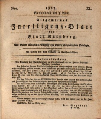 Allgemeines Intelligenz-Blatt der Stadt Nürnberg Samstag 5. April 1823