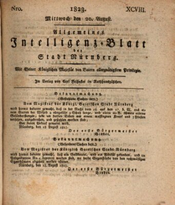 Allgemeines Intelligenz-Blatt der Stadt Nürnberg Mittwoch 20. August 1823