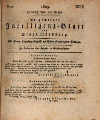 Allgemeines Intelligenz-Blatt der Stadt Nürnberg Freitag 22. August 1823