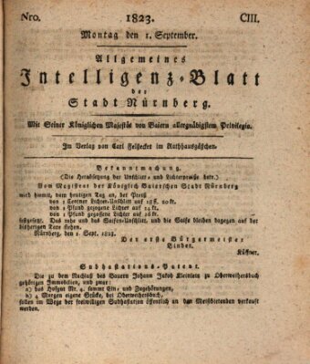 Allgemeines Intelligenz-Blatt der Stadt Nürnberg Montag 1. September 1823