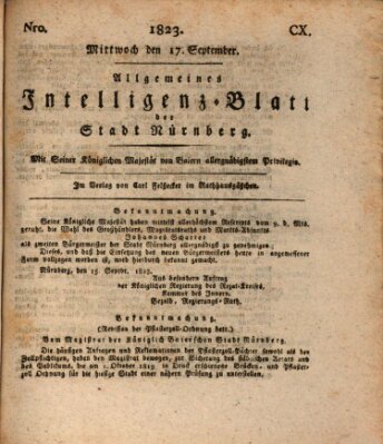 Allgemeines Intelligenz-Blatt der Stadt Nürnberg Mittwoch 17. September 1823