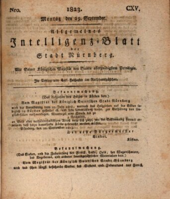 Allgemeines Intelligenz-Blatt der Stadt Nürnberg Montag 29. September 1823