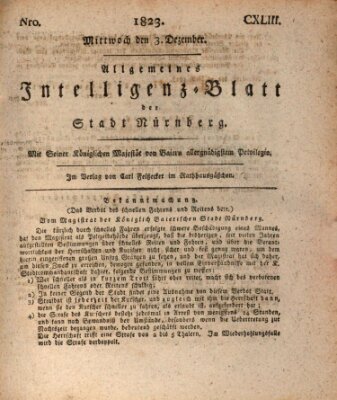 Allgemeines Intelligenz-Blatt der Stadt Nürnberg Mittwoch 3. Dezember 1823