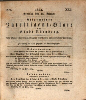 Allgemeines Intelligenz-Blatt der Stadt Nürnberg Freitag 20. Februar 1824