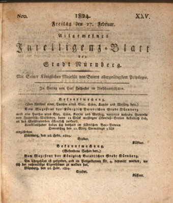 Allgemeines Intelligenz-Blatt der Stadt Nürnberg Freitag 27. Februar 1824