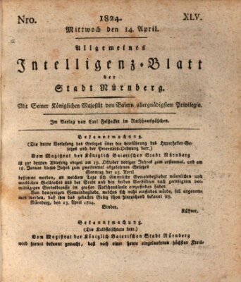 Allgemeines Intelligenz-Blatt der Stadt Nürnberg Mittwoch 14. April 1824