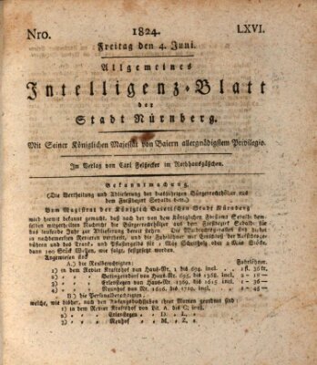 Allgemeines Intelligenz-Blatt der Stadt Nürnberg Freitag 4. Juni 1824