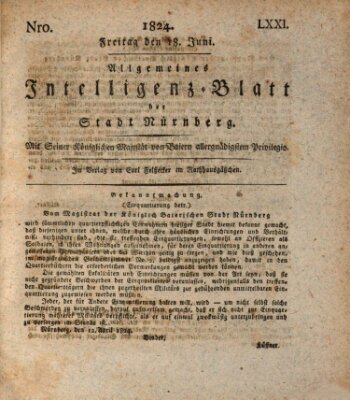 Allgemeines Intelligenz-Blatt der Stadt Nürnberg Freitag 18. Juni 1824