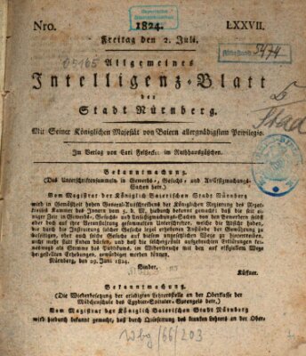 Allgemeines Intelligenz-Blatt der Stadt Nürnberg Freitag 2. Juli 1824