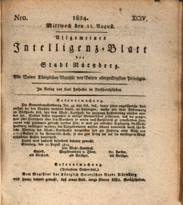 Allgemeines Intelligenz-Blatt der Stadt Nürnberg Mittwoch 11. August 1824