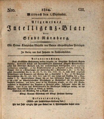 Allgemeines Intelligenz-Blatt der Stadt Nürnberg Mittwoch 1. September 1824