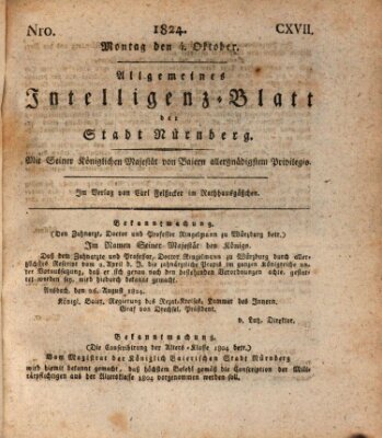 Allgemeines Intelligenz-Blatt der Stadt Nürnberg Montag 4. Oktober 1824