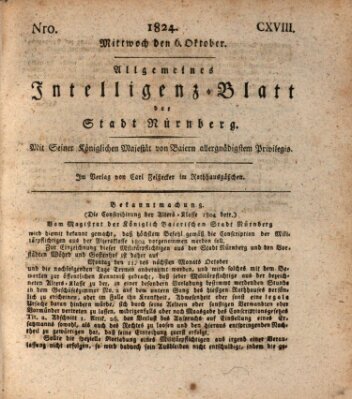 Allgemeines Intelligenz-Blatt der Stadt Nürnberg Mittwoch 6. Oktober 1824