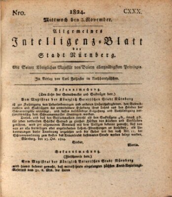 Allgemeines Intelligenz-Blatt der Stadt Nürnberg Mittwoch 3. November 1824