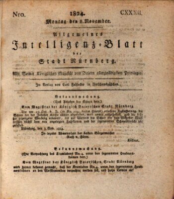 Allgemeines Intelligenz-Blatt der Stadt Nürnberg Montag 8. November 1824