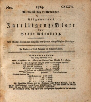 Allgemeines Intelligenz-Blatt der Stadt Nürnberg Mittwoch 17. November 1824