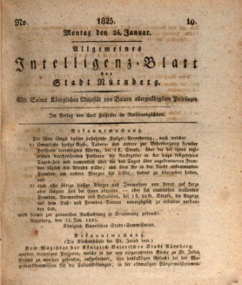 Allgemeines Intelligenz-Blatt der Stadt Nürnberg Montag 24. Januar 1825