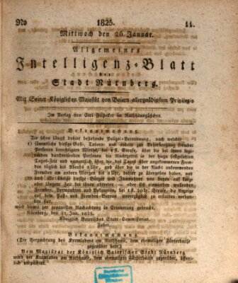 Allgemeines Intelligenz-Blatt der Stadt Nürnberg Mittwoch 26. Januar 1825