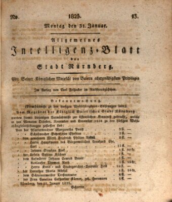 Allgemeines Intelligenz-Blatt der Stadt Nürnberg Montag 31. Januar 1825