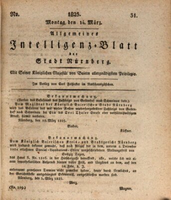 Allgemeines Intelligenz-Blatt der Stadt Nürnberg Montag 14. März 1825