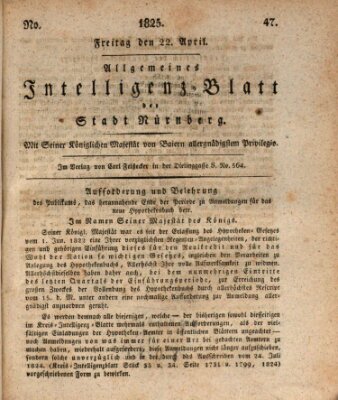 Allgemeines Intelligenz-Blatt der Stadt Nürnberg Freitag 22. April 1825