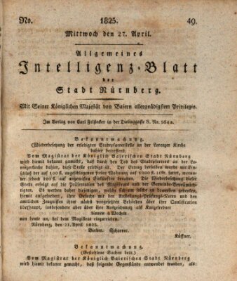 Allgemeines Intelligenz-Blatt der Stadt Nürnberg Mittwoch 27. April 1825