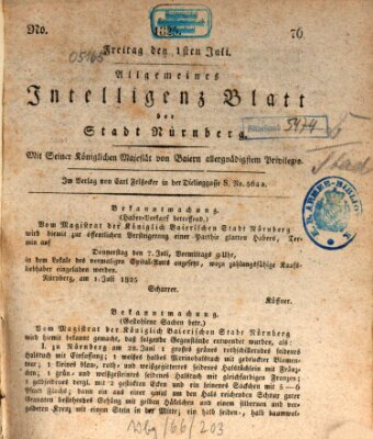 Allgemeines Intelligenz-Blatt der Stadt Nürnberg Freitag 1. Juli 1825