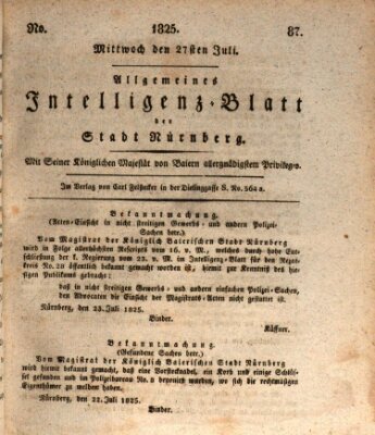 Allgemeines Intelligenz-Blatt der Stadt Nürnberg Mittwoch 27. Juli 1825