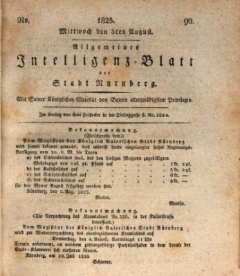 Allgemeines Intelligenz-Blatt der Stadt Nürnberg Mittwoch 3. August 1825