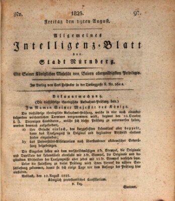 Allgemeines Intelligenz-Blatt der Stadt Nürnberg Freitag 19. August 1825