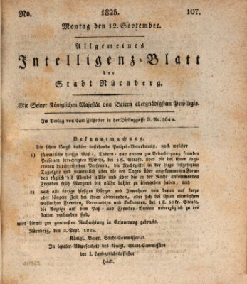 Allgemeines Intelligenz-Blatt der Stadt Nürnberg Montag 12. September 1825