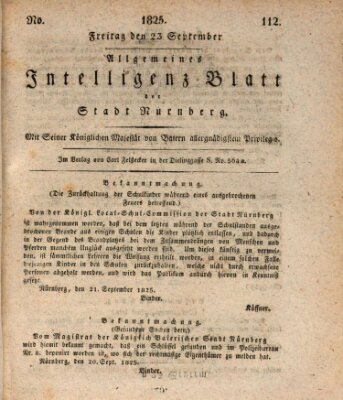 Allgemeines Intelligenz-Blatt der Stadt Nürnberg Freitag 23. September 1825